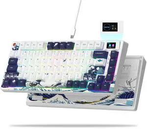 Womier S-K80 75% Keyboard with Color Multimedia Display Mechanical Gaming Keyboard, Wired Hot Swappable Gasket Mount RGB Custom Key Board, Pre-lubed Stabilizer for Mac/Win, White Kanagawa