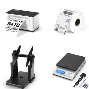 RealWriter 941 Shipping Label Printer 4x6 Label Printer for Shipping Packages+Thermal Direct Shipping Label (Pack of 500 4x6 Per Roll Labels)+2 in 1 External Rolls Label Holder+Shipping Scale, Accurat