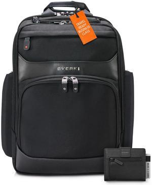 Everki Onyx Premium Business Laptop Backpack (15.6") with Ballistic Nylon & Leather, 25L Capacity + Everki Black Slim Minimalist Wallet for Men with 6-8 Card Slots, Coin Pocket, and Hidden Card Slot