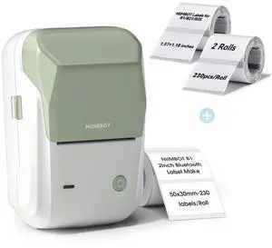 NIIMBOT B1 Label Maker Machine (Green White) with Tape with 2 Rolls 40x30mm Clear Labels, Compatible with Phones & PC