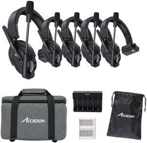Accsoon CoMo Wireless Intercom Headset System, 1.9GHZ Full Duplex Wireless Headset with 400M/1312FT Real-time Monitoring, Up to 9 Users, Intercom Headsets for Team Communication(1 Master and 4 Remote)