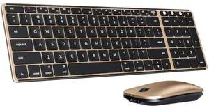 Wireless Bluetooth Keyboard and Mouse for Mac, Multi-Device Rechargeable Slim Keyboard and Mouse Stainless Steel Full Size, Compatible with MacBook Pro/Air, iPad, iMac - Black Gold