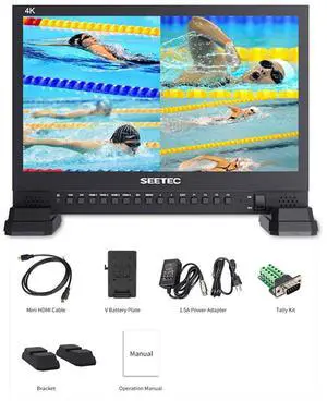 FEELWORLD 15.6 inch 4K Broadcast Director Monitor with IPS UHD 3840x2160 4x4K HDMI Quad Split Display 3G SDI VGA DVI for Professional Live Event Post Production Director Film Camera Field 4K156-9HSD
