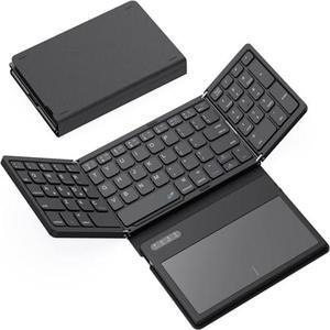 Docooler Foldable Bluetooth Keyboard, Portable Full Size Folding Keyboard with Touchpad, Business Travel Folding Wireless Keyboard with One Key Switching Device for Home, Work, Travel, Study - Black