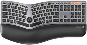 ProtoArc Backlit Bluetooth Ergonomic Keyboard, EK01 Plus Full Size Wireless Split Keyboard with Dual Bluetooth and USB, Cushioned Wrist Rest, Rechargeable, Compatible with Windows/Mac/Android, Grey