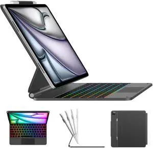 typecase Keyboard Case for iPad Air 13(M3 2025 / M2 2024) and iPad Pro 12.9 (6th, 5th, 4th, 3rd Gen),Magic Keyboard, Easy-Set Magnetic Stand,Multi-Touch Trackpad, 11 Colors Backlight,Space Grey