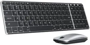 Wireless Bluetooth Keyboard and Mouse for Mac, Multi-Device Rechargeable Slim Keyboard and Mouse Stainless Steel Full Size, Compatible with MacBook Pro/Air, iPad, iMac - Black Silver