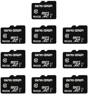 Micro Center 64GB Class 10 MicroSDXC Flash Memory Card 10 Pack with Adapter for Mobile Device Storage Phone, Tablet, Drone & Full HD Video Recording - 80MB/s UHS-I, C10, U1 (10 Pack)