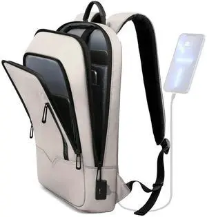 hk Backpack for Men Business Slim Backpack with USB Charger Computer Lightweight Anti-theft Travel (White, 17.3 Inch)