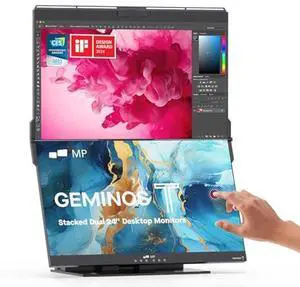Mobile Pixels Geminos T (2 x 24 inch) Dual Stacked Computer Monitor with All-inclusive Workstation, 65W USB-C Charging Touchscreen, 1080P Webcam&Speakers, USB-A/USB-C/HDMI, Ergo Design (2 Monitors)