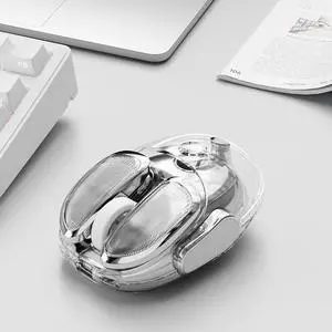 SEUNKWANG EWEADN Q9 Wireless Clear Mouse Dual Mode Bluetooth & 2.4G USB Computer Mouse with RGB Lighting, Silent Clicks, Multi-Device Compatibility for Laptop, PC, MacBook, iPad Cute Mouse-Silver