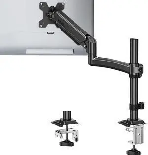 Single Monitor Arm for 13-32inch, Monitor Mount Desk Monitor Stand Holds Max 22lbs, Height Adjustable Monitor Mount, Full-Motion Monitors Desk Mount with C-Clamp&Grommet Base, Freelift Black