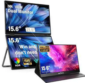 InnoView 15.6" FHD 100Hz 100% sRGB Dual Monitor with 15.6 Inch FHD 1080P Standard HDMI USB C Second External Monitor for Laptop