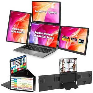 13.3" Laptop Screen Extender, Quad Laptop Monitor Extender Portable Detachable 3 Screen 1920x1200 IPS 16:10 USB 3.0 Quad Monitor for Laptop 11.6"-16" Compatible with MacOS (M1/M2/M3)/ Windows