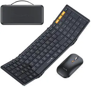 ProtoArc Foldable Keyboard and Mouse, XKM01 True Full-Size Folding Keyboard Mouse Combo for Business and Travel, 2.4G+Dual Bluetooth Portable Mouse Keyboard for Laptop iPads Tablets - Black