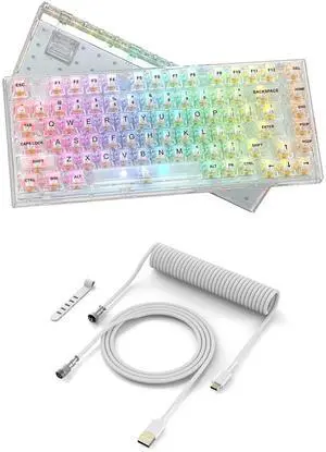 Womier 75% Mechanical Gaming Keyboard - Gasket Mount SK75 82 Keys Custom RGB Backlit With Detachable Aviator Coiled Cable Type C to USB A Mix 5.9in