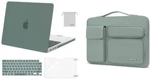 MOSISO Compatible with MacBook Pro 14 inch Case 2024-2021 Release M3 A2918 A2992 M2 A2779 M1 A2442,Plastic Hard Case&Keyboard Cover&Screen Protector&Pouch&Bag with Pockets,Midnight Green&Antique Green