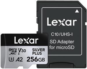 Lexar 256GB Professional Silver Plus Micro SD Card, UHS-I, C10, U3, V30, Full HD & 4K, Up to 205/150 MB/s microSDXC Memory Card, for Videographers, Gamers (LMSSIPL256G-BNANU)