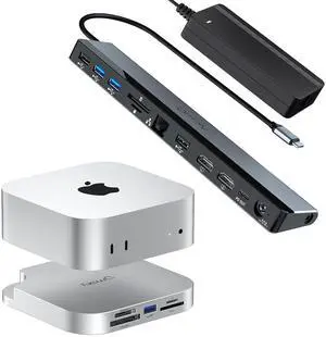 Mac Mini M4 Dock with 10Gbps CFexpress Type A/Type B Card Slot, TF/SD 4.0 Card Readers, M.2 NVMe SSD Enclosure and USB C Docking Station Dual Monitor