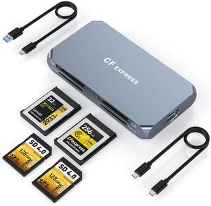 Dual CFexpress Type B/XQD+Dual SD4.0 Card Reader with USB 3.2 (Gen 2) 10Gbps, USB-C&USB-A 6-in-1 Type B CFexpress Adapter, Compatible with Windows/Mac/Linux/Android, for iPhone 16/15, Laptops, Tablets