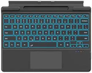MoKo Keyboard for Surface Pro 11/10/9/8/X, 7 Color Backlight Keyboard for Surface Pro 11 2024, Wireless Surface Pro 11/Pro 10/Pro 9 Keyboard with Trackpad/Pen Holder, Blackgray