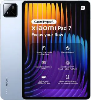 Xiaomi Pad 7 Ai WiFi Version Global (No Calls or Text) 11.2 inches 3.2K 144Hz 8850mAh Bluetooth 5.4 Four Speakers 13 Mp Model 2410CRP4CG (Blue, 128GB + 8GB)