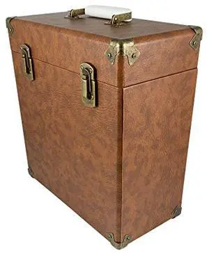 GPO Portable Retro Style Carry Case for LPs, Albums and 12Inch Vinyl Records (Holds 30 Albums) (Brown)