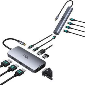 Selore USB C Docking Station Dual HDMI Monitor Adapter 10Gbps USB C Hub