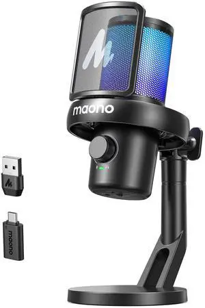 MAONO Wireless USB Microphone for PC,Gaming Streaming Mic with Software AI Voice Change,3-Level Noise Cancellation,Custom EQ,Gain Control Mic for Laptop Computer Podcast (DM40-Black)