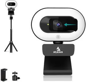 NexiGo 1080P Streaming Webcam Kits, N930E AutoFocus Web Camera with Ring Light and Privacy Cover, Lightweight Mini Tripod, for Zoom/Skype/Teams
