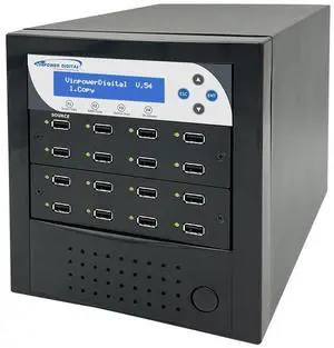 Vinpower Compact USB 1 to 15 Multiple Pen Drive Memory Card USB Duplicator/Copier with Asynchronous Duplication, USBDBL-15T-BK