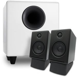 Audioengine A2 Black Desktop Speakers with S8 White Subwoofer and DS1 Stands