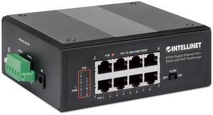 Intellinet Industrial 8-Port PoE Passthrough Gigabit Ethernet Switch - with 1 x Gigabit PoE Input, 7 x Gigabit PoE Output, 120W Power Budget via AC Power & 95W Power Budget via PoE PD - 561624
