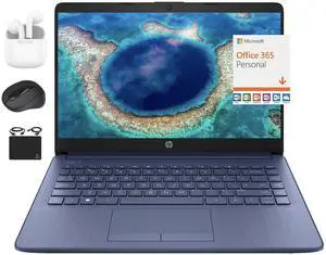 HP New 14" HD Ultral Light Thin Laptop, Quad-Core Intel Celeron Processor, 8GB RAM, 192GB (64GB eMMC+ 128GB Card), Wi-Fi, Upto 11 Hours, Windows 11 S + 1 Year Office 365+HubxcelAccessory, Royal Blue
