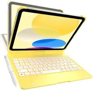 typecase Keyboard Case for iPad 11th (A16, 2025) and iPad 10th Gen (10.9", 2022) - No Trackpad, 11-Color Backlight, 360deg Rotatable, 7 Use Modes, Thin & Lightweight - Yellow