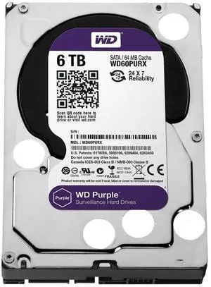 WD Purple 6TB Surveillance Hard Disk Drive - 5400 RPM Class SATA 6 Gb/s 64MB Cache 3.5 Inch - WD60PURX [Old Version]
