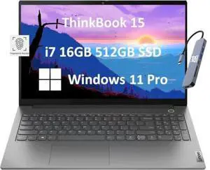 Lenovo ThinkBook 15 Gen 4 Business Laptop (15.6" FHD, 12th Gen Intel 10-Core i7-1255U, 16GB RAM, 512GB SSD), 1080p Webcam, Fingerprint, IST SD Card, Wi-Fi 6, Ethernet, Win 11 Pro, Grey - 2024