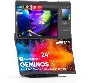 MP Mobile Pixels Geminos X (2 x 24 inch) Dual Stacked Computer Monitor, All-Inclusive Workstation, 65W USB-C Charging 2K Bottom Touchscreen, 1080P Webcam&Speakers, USB-A/USB-C/HDMI, Ergo Design