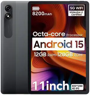 Blackview 2025 Android 15 Tablet 11 inch, Tab 90WiFi with 12GB+128GB Storage(Expand to 2TB), Unisoc T606 CPU, 8200mAh, IPS Display, Widevine L1, 5G WiFi Tablets, 13MP+8MP Camaras/Face ID, Blue