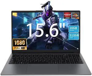 15.6 Inch Gaming Laptop - AMD Ryzen 7 5825U Processor (8C/16T, 2.0-4.5GHz), AMD Radeon Graphics, 16GB DDR4 RAM 512GB NVMe SSD Laptop Computer with Backlit KB, Fingerprint Reader, Webcam Switch