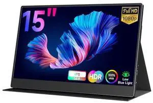 AYY Portable Monitor for Laptop 1080P FHD 15 Inch, USB-C/HDMI Computer Monitor 100% sRGB, Gaming Travel Laptop Screen Extender Monitor Portable for PC/Mac/Phone/PS5/PS4/Xbox/Switch, IPS HDR Display