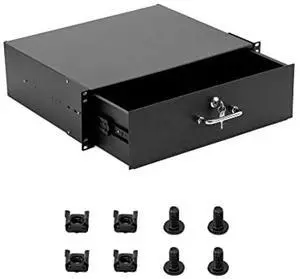 QWORK 3U Drawer Server Cabinet Case, Rack Mount Drawer, Lockable Deep Drawer with Key, for 19" Server Cabinet Case Or DJ, Black