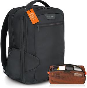 Everki ECO Studio Expandable Backpack (EKP118E-ECO) with Orange Accessory Pouch - Expandable Laptop Backpack with 15" Compartment, 26L Capacity - Expandable Backpack & Accessory Pouch Bundle