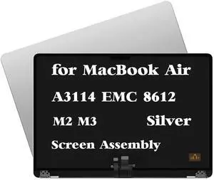 GBOLE A3114 M3 Screen Replacement for MacBook Air A3114 M2 EMC 8612 Retina 2024 MRYQ3 MXD23 MXD3 MXD43 Full LCD Screen Display Assembly (Silver)