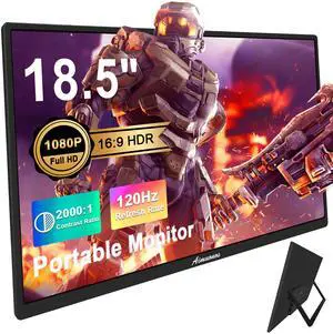 aimuonos 18.5inch Portable Monitor for Laptop,1080P Laptops Monitors 120Hz FHD HDR Plug&Play HDMI IPS Display Dual Speakers Travel External Screen for PC,Tablet,Mac,Sw-Itch,Xbox,PS3/4/5 Will