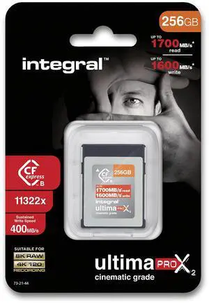 Integral 256GB CFexpress Memory Card Type B 2.0 8K RAW and 4K 120 FPS 1700MB/s Read 1600MB/s Write Speed Designed for The Cinematographer and Professional Photographer