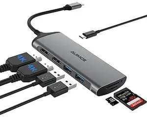 AUIMCE USB C Docking Station Dual HDMI Monitor, 7-in-1 USB C Hub with 2 HDMI,100W PD, USB 3.0, SD/TF Card Reader Ports, Laptop Docking Station for Dell, HP, Lenovo, Surface and More
