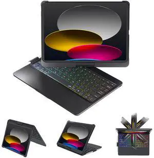 BABG Keyboard Case for iPad 10th Generation&iPad 11th(A16,2025),iPad Air 11/iPad Pro 11 inch Keyboard&iPad Air 5th/Air 4th Keyboard, 360degSwivel,7 Use Modes,Backlight,Large Battery-Black