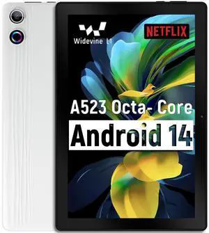 ROWT Tablet 10 inch Android 14, Octa-Core, 10GB RAM 64GB ROM 1TB Expandable, Widevine L1, 1280x800 IPS Touchscreen, BT 5.4, Dual Camera with Flash (White)