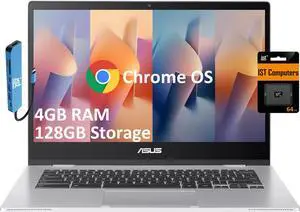 ASUS Chromebook 14 Laptop (14" FHD Anti-Glare, Intel Celeron N4500, 4GB RAM, 128GB Storage (64GB eMMC+ 64GB IST SD Card)), Home & Student, IST HUB, 12-Hour Long Battery Life, Webcam, Wi-Fi, Chrome OS